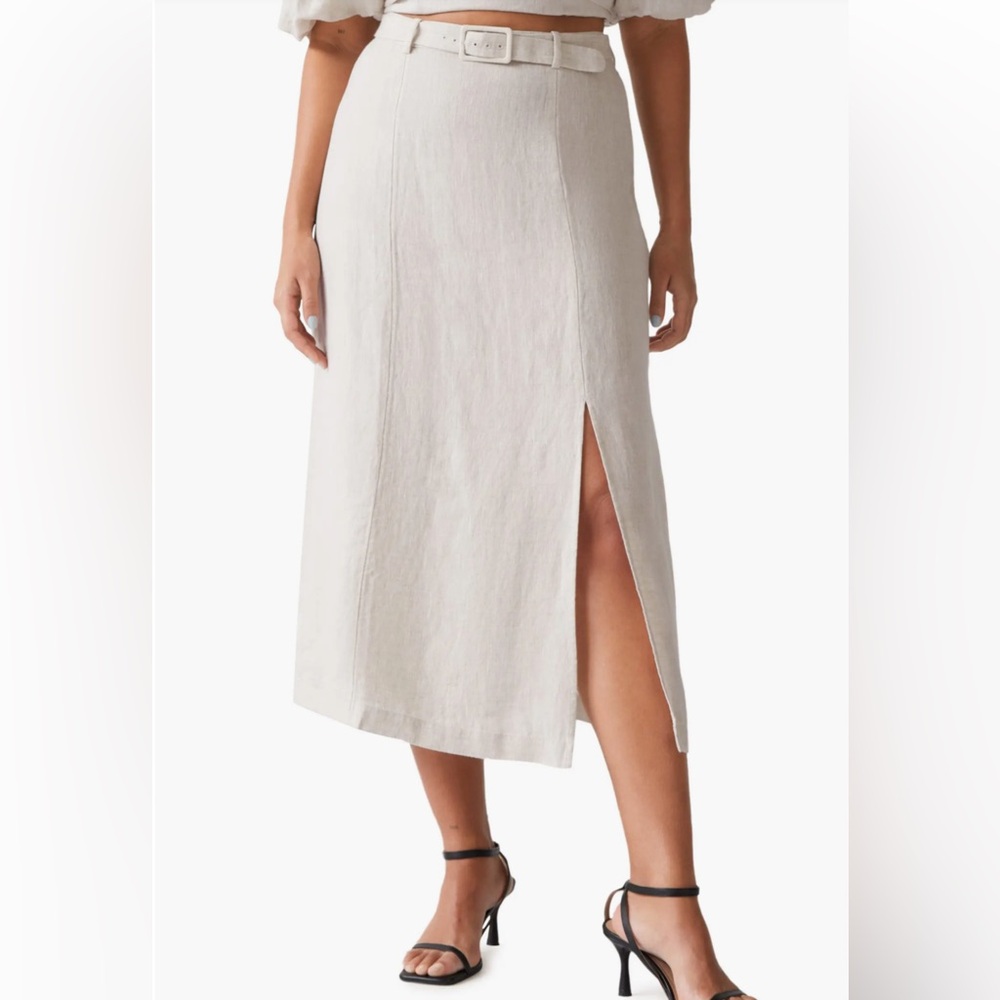 & Other Stories Neutral Beige Belted Midi Pencil Skirt